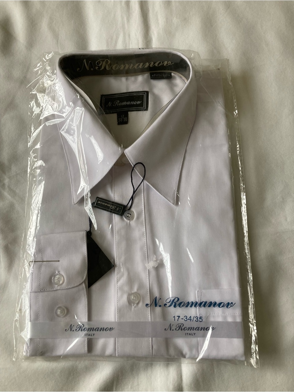 N. Romanov. White Men's Dress Shirt with Point Collar